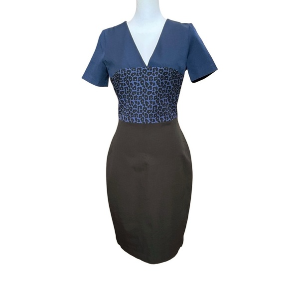 Roland Mouret x Banana Republic Pencil Dress Black Navy Leopard Print Size 10 - Picture 3 of 12
